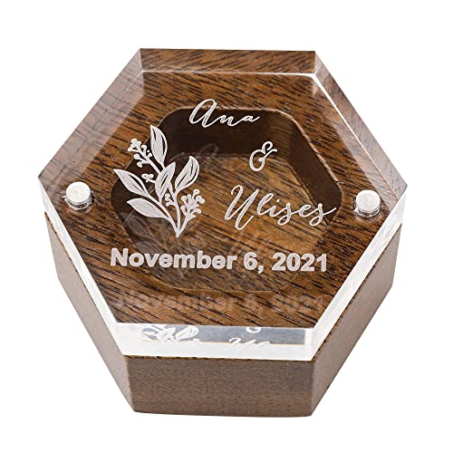 Custom Ring Box for Wedding Ceremony Personalized Hexagon Ring Box Wooden Wedding Ring Bearer Box Proposal Ring Case for Marriage Proposal Engagement