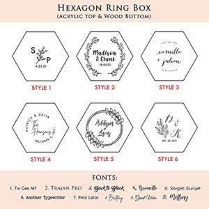 Custom Ring Box for Wedding Ceremony Personalized Hexagon Ring Box Wooden Wedding Ring Bearer Box Proposal Ring Case for Marriage Proposal Engagement