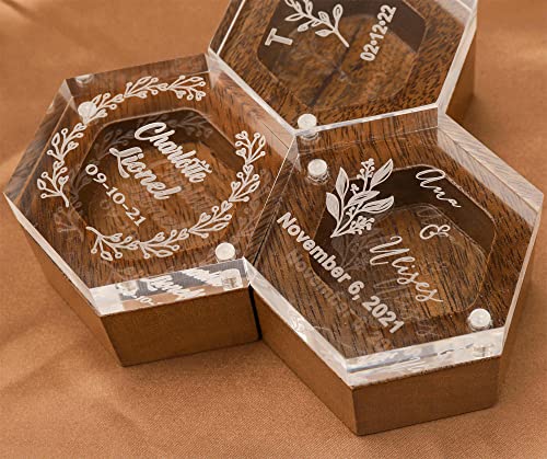 Custom Ring Box for Wedding Ceremony Personalized Hexagon Ring Box Wooden Wedding Ring Bearer Box Proposal Ring Case for Marriage Proposal Engagement