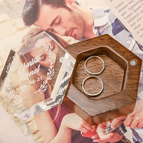 Custom Ring Box for Wedding Ceremony Personalized Hexagon Ring Box Wooden Wedding Ring Bearer Box Proposal Ring Case for Marriage Proposal Engagement