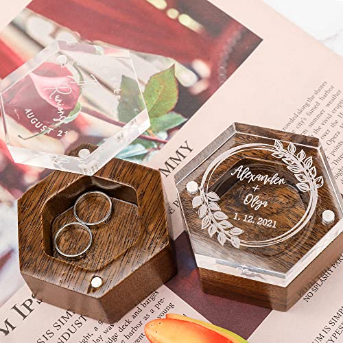 Custom Ring Box for Wedding Ceremony Personalized Hexagon Ring Box Wooden Wedding Ring Bearer Box Proposal Ring Case for Marriage Proposal Engagement