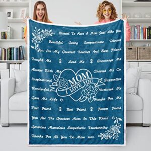 dokeywell birthday gifts for mom unique mom gifts from son daughters for mothers day valentines day christmas – i love you mom sherpa hugs blanket 50″x60″ (seablue)