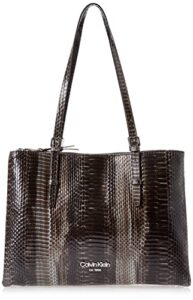 calvin klein penny triple compartment tote, black python,one size