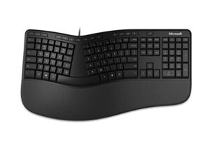 microsoft ergonomic keyboard – black. wired, comfortable, ergonomic keyboard with cushioned wrist and palm support. split keyboard. dedicated office key.