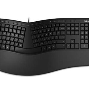 Microsoft Ergonomic Keyboard - Black. Wired, Comfortable, Ergonomic Keyboard with Cushioned Wrist and Palm Support. Split Keyboard. Dedicated Office Key.