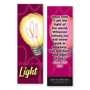 jesus is my light, john 8:12, bulk pack of 25 christian bookmarks for kids, childrens bible verse book markers, sunday school prizes with memory verses, scripture gifts for kids & youth