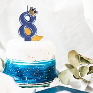 UVTQSSP 3.54 Inches 8th Birthday Candles Blue Number 8 Candles with Golden Crown Cake Topper Decoration for Party Wedding Celebration Reunions Anniversary Party Supplies Kids Adults