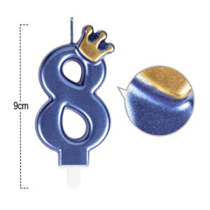 UVTQSSP 3.54 Inches 8th Birthday Candles Blue Number 8 Candles with Golden Crown Cake Topper Decoration for Party Wedding Celebration Reunions Anniversary Party Supplies Kids Adults