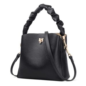 foxer women’s leather shoulder black handbags, purses for women crossbody bag, tote bag cute split cowhide quilted shoulder purses (black)