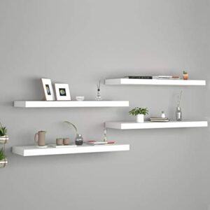 inlife 4pc picture frame ledge shelves mdf wall mounted floating shelves for display,floating storage shelves for living room,bedroom,office white 31.5″x9.3″x1.5″(lxwxh)