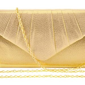 SUCCUNA Clutch Purses Envelope Evening Bag For Women Girl Gold Shimmery Pleated Crossbody Handbags for Wedding Party Dating