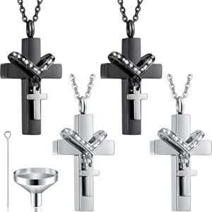 junkin ashes necklace urn necklace cross stainless steel cross memorial cremation jewelry for ashes urn cremation pendant for human ashes (4 pieces)