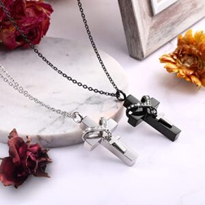 Junkin Ashes Necklace Urn Necklace Cross Stainless Steel Cross Memorial Cremation Jewelry for Ashes Urn Cremation Pendant for Human Ashes (4 Pieces)