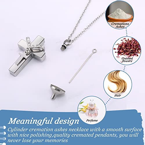 Junkin Ashes Necklace Urn Necklace Cross Stainless Steel Cross Memorial Cremation Jewelry for Ashes Urn Cremation Pendant for Human Ashes (4 Pieces)