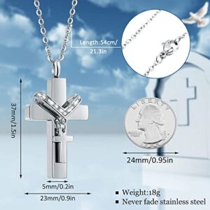 Junkin Ashes Necklace Urn Necklace Cross Stainless Steel Cross Memorial Cremation Jewelry for Ashes Urn Cremation Pendant for Human Ashes (4 Pieces)