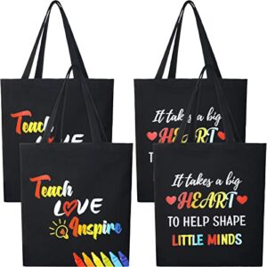 4 Pcs Teacher Appreciation Gift Teacher Canvas Tote Bag (Adorable Style)