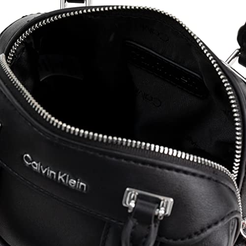 Calvin Klein Blake Top Zip Mini Satchel Crossbody, Black/Silver,One Size