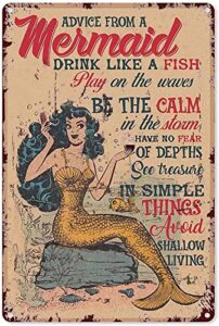 mermaid vintage metal tin signs drink like a fish play on the waves funny poster cafe living room kitchen bathroom home art wall decor plaque gift