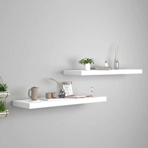 inlife 2pc picture frame ledge shelves mdf wall mounted floating shelves for display,storage storage shelves for living room,bedroom,office white 31.5″x9.3″x1.5″(lxwxh)