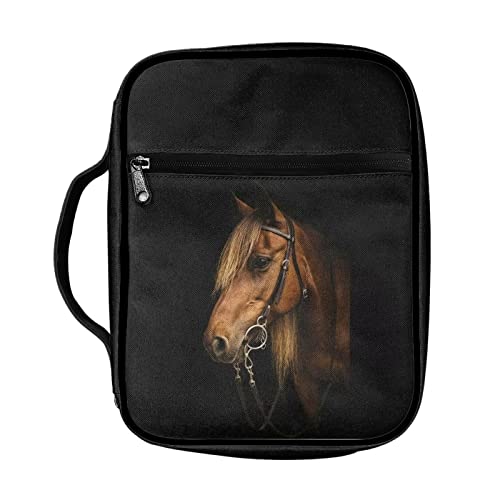 Biyejit Animal Horse Print Bible Covers for Women Men Carrying Bible Case Large Size Bible Bags Study Scripture Bag with Handle Bible Book Holder Church Tote Bags, Black