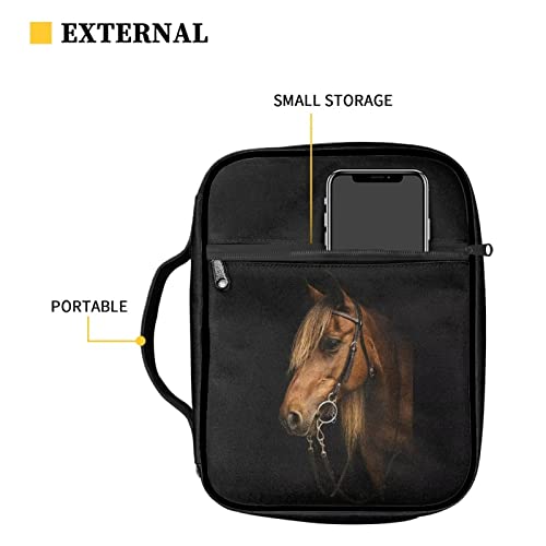 Biyejit Animal Horse Print Bible Covers for Women Men Carrying Bible Case Large Size Bible Bags Study Scripture Bag with Handle Bible Book Holder Church Tote Bags, Black