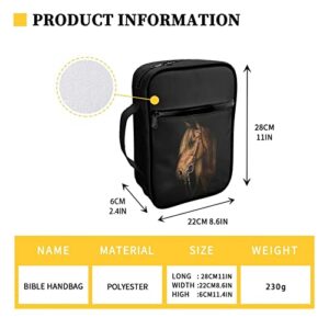 Biyejit Animal Horse Print Bible Covers for Women Men Carrying Bible Case Large Size Bible Bags Study Scripture Bag with Handle Bible Book Holder Church Tote Bags, Black