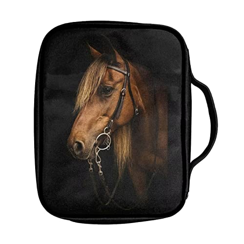 Biyejit Animal Horse Print Bible Covers for Women Men Carrying Bible Case Large Size Bible Bags Study Scripture Bag with Handle Bible Book Holder Church Tote Bags, Black