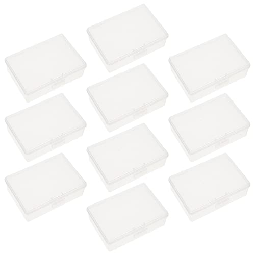 Operitacx 10Pcs Battery Storage Organizer Stackable Plastic Storage Bin Clear Storage Case Holder Container with Hinged Lid for Keeping Small Parts Coints Screws Business Cards Game Pieces Crafts