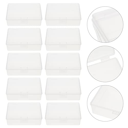 Operitacx 10Pcs Battery Storage Organizer Stackable Plastic Storage Bin Clear Storage Case Holder Container with Hinged Lid for Keeping Small Parts Coints Screws Business Cards Game Pieces Crafts
