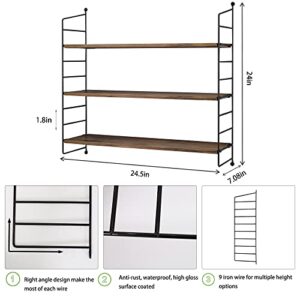 MIOCASA Floating Shelves Rustic Wood Wall Shelves Adjustable Metal Frame Decorative Hanging Storage Shelves for Bathroom, Living Room, Bedroom, Kitchen, Office 24 Inch (24 in)