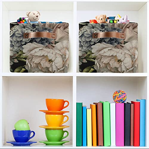 Retro Floral Storage Basket Canvas Collapsible Storage Bins Boxes Cubes for Clothes Toys Books, Perfect Storage Organizer with Handles 1 Pack