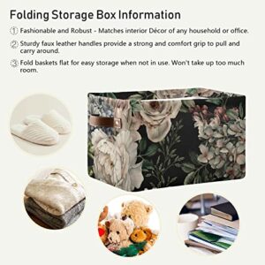 Retro Floral Storage Basket Canvas Collapsible Storage Bins Boxes Cubes for Clothes Toys Books, Perfect Storage Organizer with Handles 1 Pack