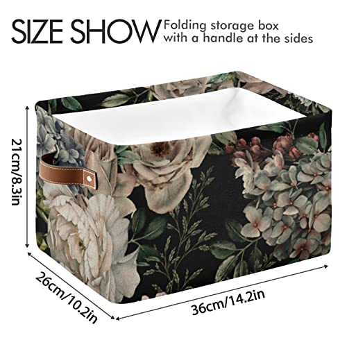 Retro Floral Storage Basket Canvas Collapsible Storage Bins Boxes Cubes for Clothes Toys Books, Perfect Storage Organizer with Handles 1 Pack