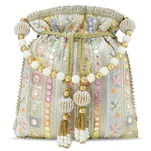 aheli indian potli bags for women evening bag clutch ethnic bride purse with drawstring (p53w)