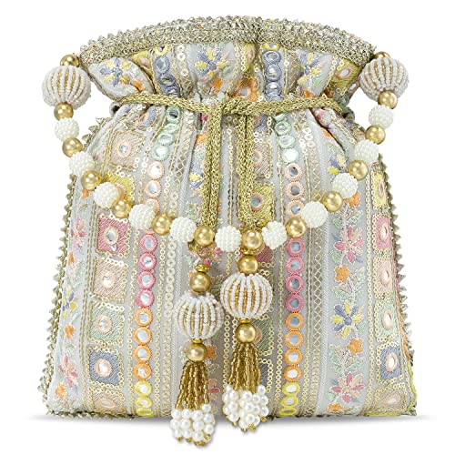 Aheli Indian Potli Bags for Women Evening Bag Clutch Ethnic Bride Purse with Drawstring (P53W)