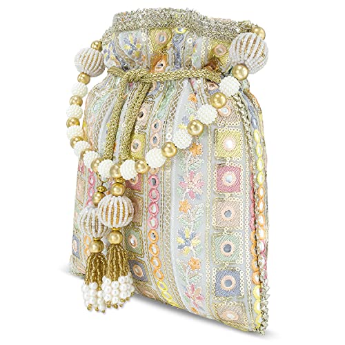 Aheli Indian Potli Bags for Women Evening Bag Clutch Ethnic Bride Purse with Drawstring (P53W)