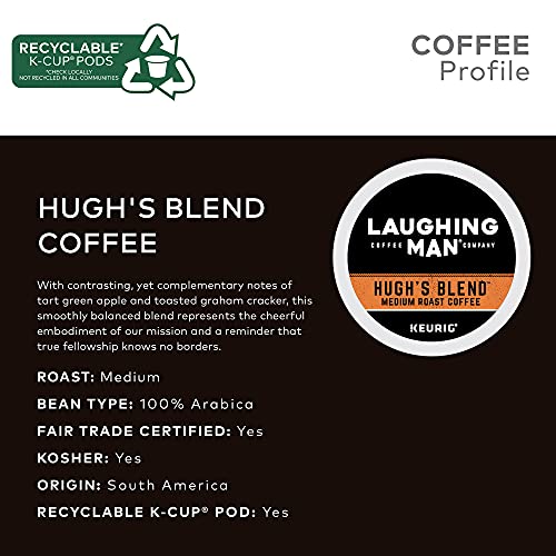 Laughing Man Hugh's Blend, Single-Serve Keurig K-Cup Pods, Medium Roast Coffee, 60 Count, 10 Count (Pack of 6)