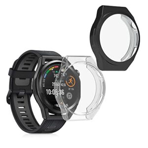 kwmobile case compatible with huawei watch gt runner (set of 2) – smart watch/fitness tracker cover – black/transparent