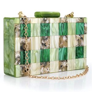 acrylic evening box bag for women multicolor sequin geometric bridal clutch prom handbag wedding bag party purse bag (green)