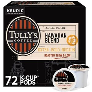 tully’s coffee hawaiian blend keurig single-serve k-cup pods, medium roast, 72 count