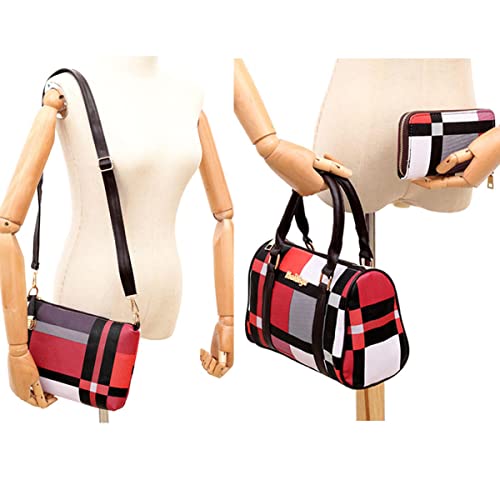 YOUNXSL 6-PC Women PU Handbag+Shoulder Bag+Crossbody Bag+Purse+Clutch+Key Bag Fashion Satchel Tote Top-Handle Bag Black