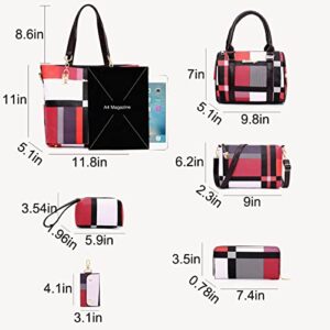 YOUNXSL 6-PC Women PU Handbag+Shoulder Bag+Crossbody Bag+Purse+Clutch+Key Bag Fashion Satchel Tote Top-Handle Bag Black