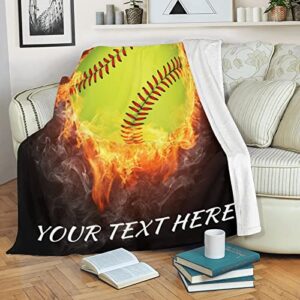 LUHAH Softball Blanket, Custom Throw Blanket with Name, Personalized Holiday Present Flannel Blanket for Home Decor, 60"x80"