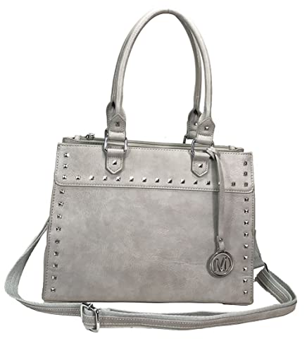 Zzfab Medium Studded Gun Purse Leatherette Locking Concealed Carry Bag Light Grey