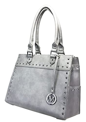 Zzfab Medium Studded Gun Purse Leatherette Locking Concealed Carry Bag Light Grey