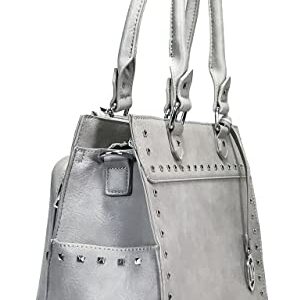 Zzfab Medium Studded Gun Purse Leatherette Locking Concealed Carry Bag Light Grey