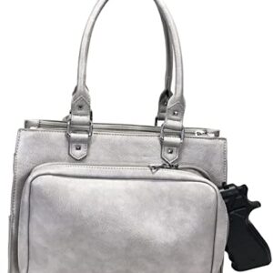 Zzfab Medium Studded Gun Purse Leatherette Locking Concealed Carry Bag Light Grey