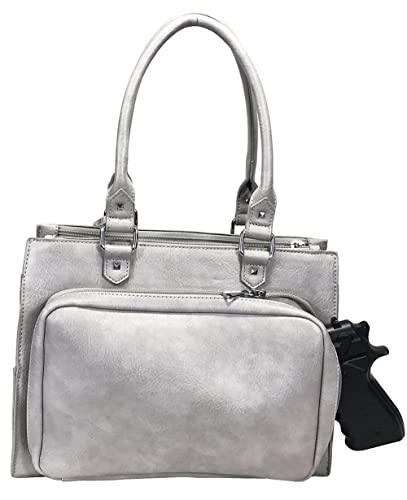 Zzfab Medium Studded Gun Purse Leatherette Locking Concealed Carry Bag Light Grey