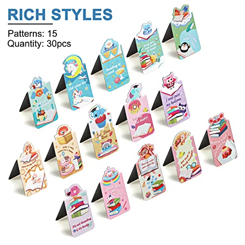 MWOOT 30Pcs Dessert Magnetic Bookmarks for Kids, Cute Magnet Book Markers Kit for Book Lovers, Creative Animal Magnetic Page Clips Accessories for Girls Boys Students Reading Lovers(15 Styles,4.5x3CM)