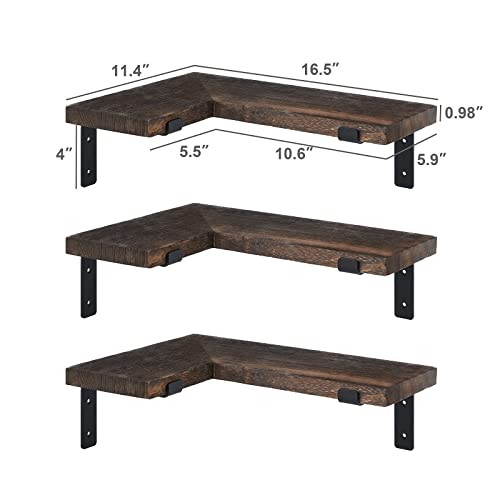 Mkono Rustic Wood Floating Shelves 5 Pieces Wall Mounted Decoractive Shelf and Corner Shelves for Bedroom, Living Room, Bathroom, Kitchen, Hallway, Office